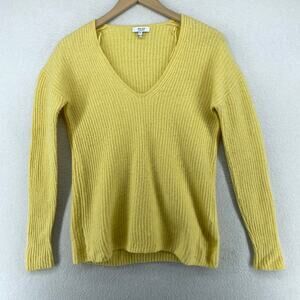 REISS Sweater Womens XS Wool Cashmere Trinny Ribbed V-Neck Jumper Yellow